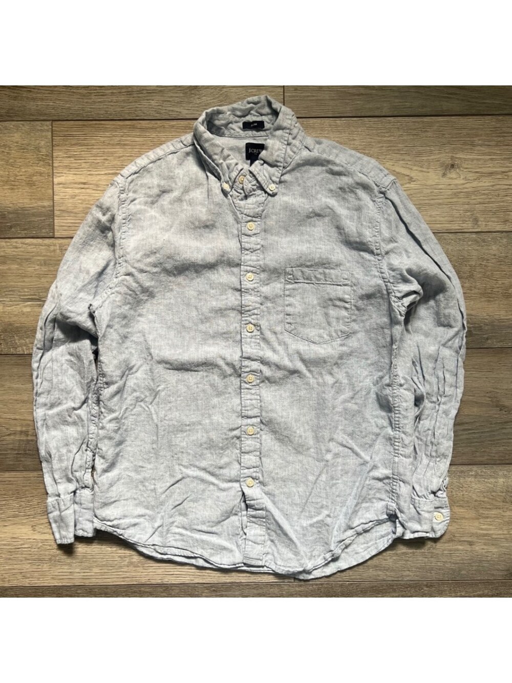J.Crew Men's L Slim Button Down Long Sleeve Shirt Light Blue Linen Cotton Blend